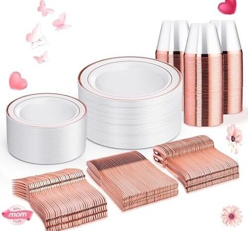 WELLIFE 300 PCS Rose Gold Dinnerware Set for 50 Guests